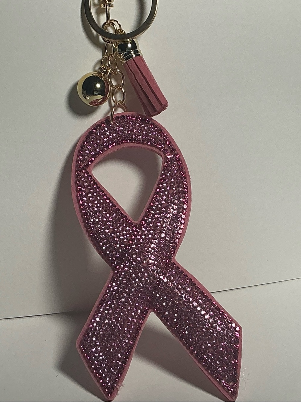 Pink Rhinestone Awareness Ribbon Bag Charm